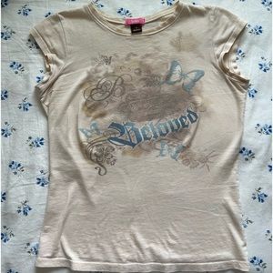 Cream “beloved” 90s style angel baby tee